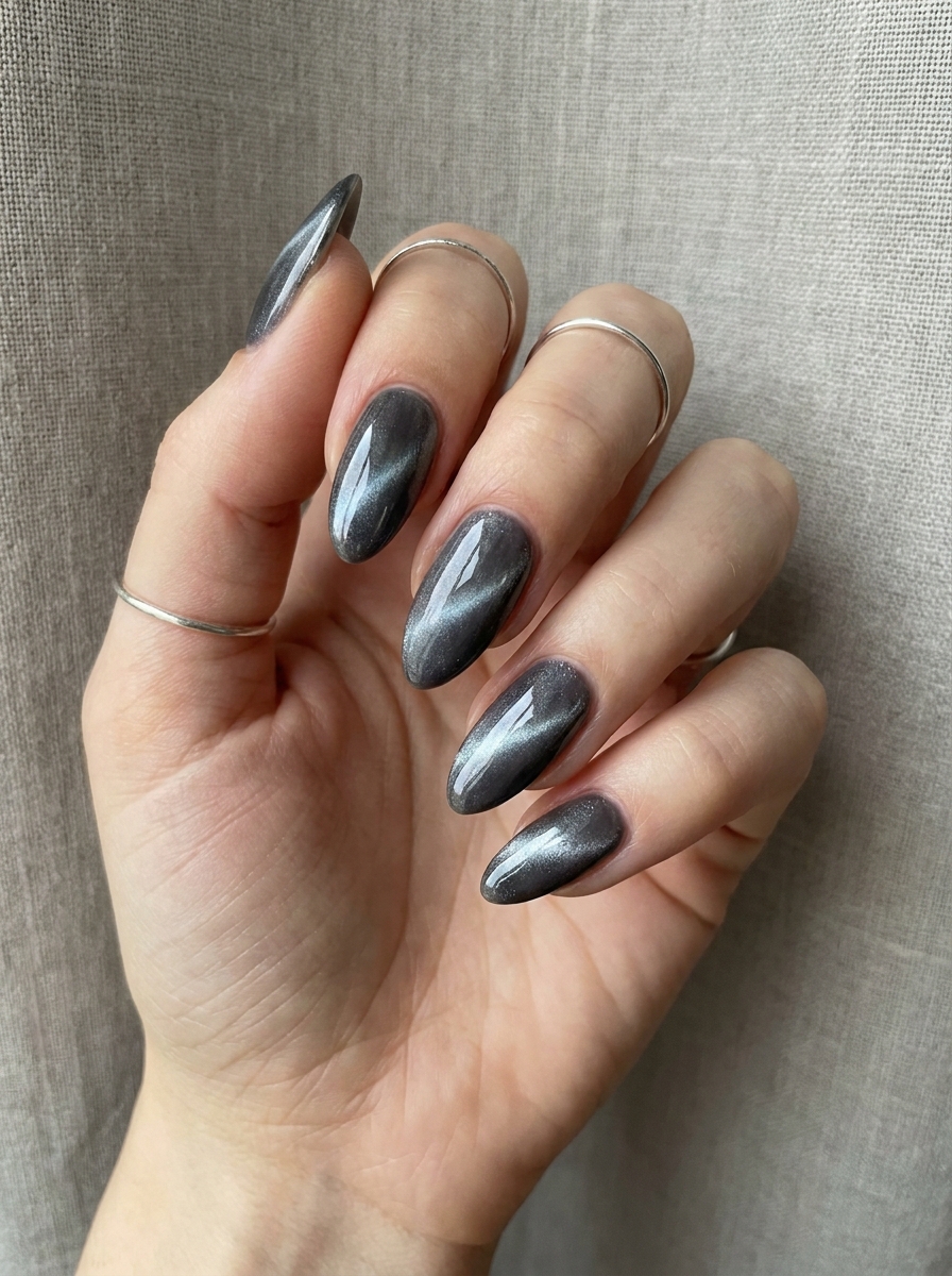Graue Cat Eye Nägel